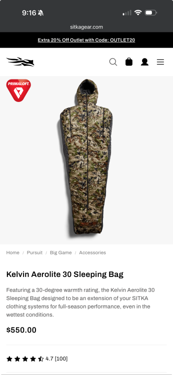 Kelvin Aerolite 30 Sleeping Bag  Optifade Subalpine  SITKA Gear.png